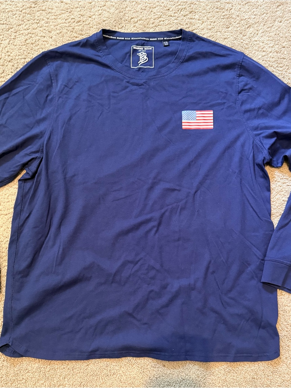 Branded Bills Men's XXL Blue Long Sleeve USA Flag Shirt